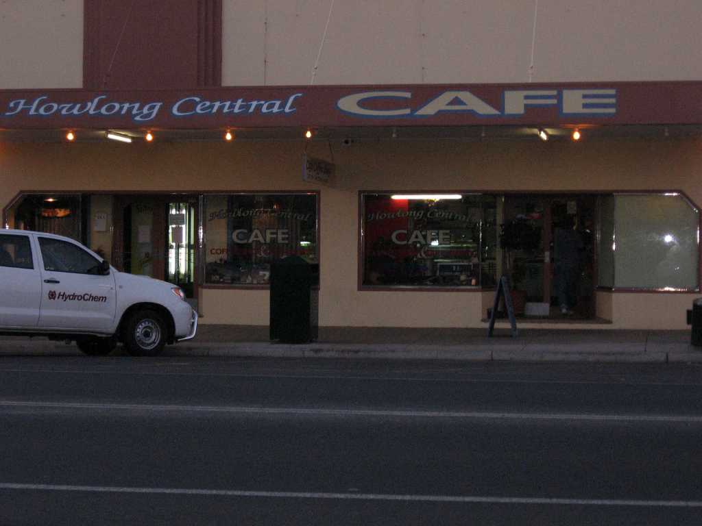 Howlong Central Cafe at dusk.